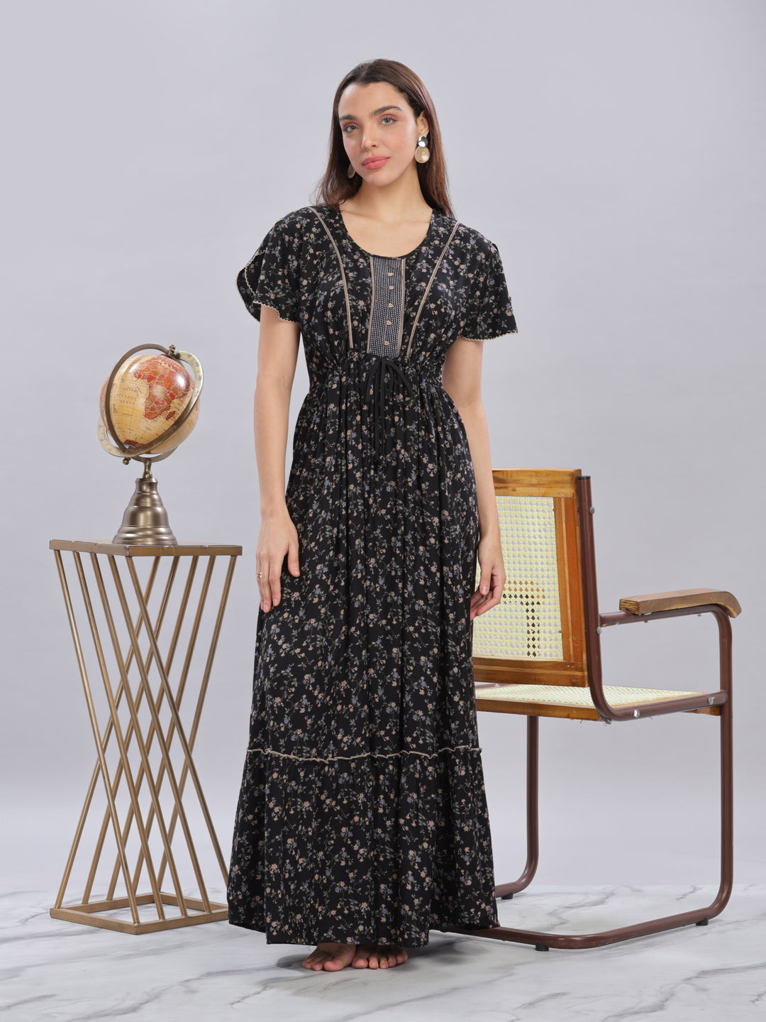 Trendy Black Alpine Floral Maxi Dress for Women Online