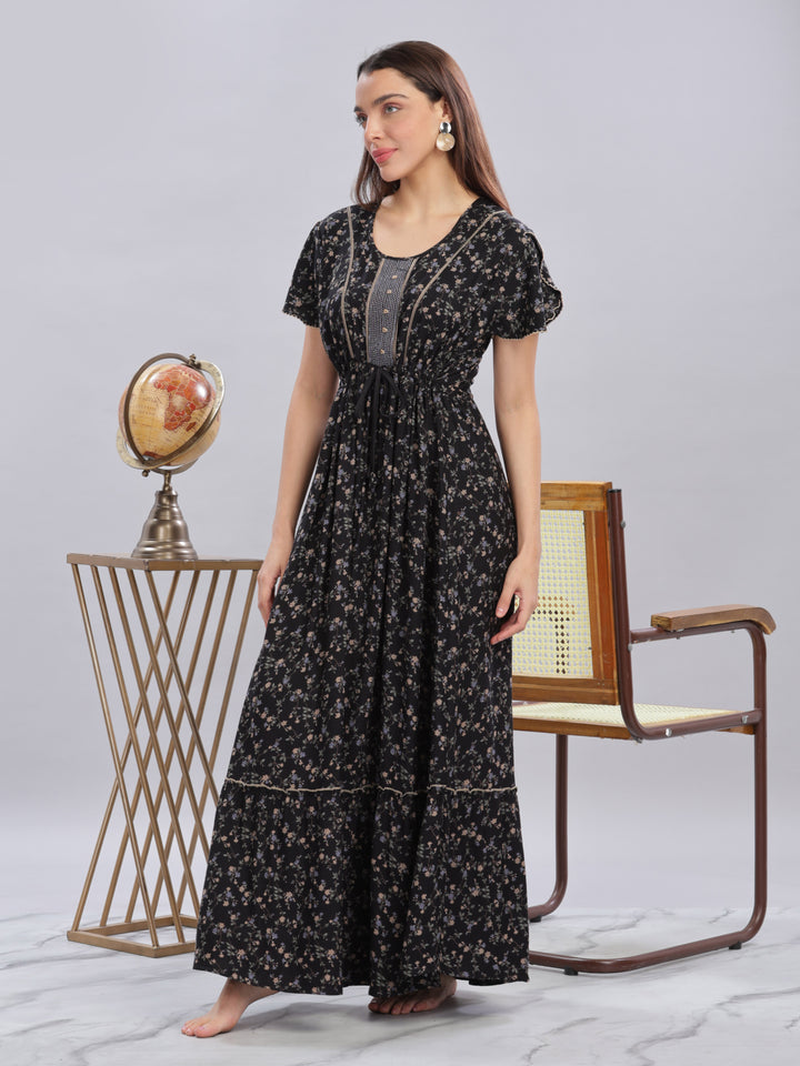 Trendy Black Alpine Floral Maxi Dress for Women Online