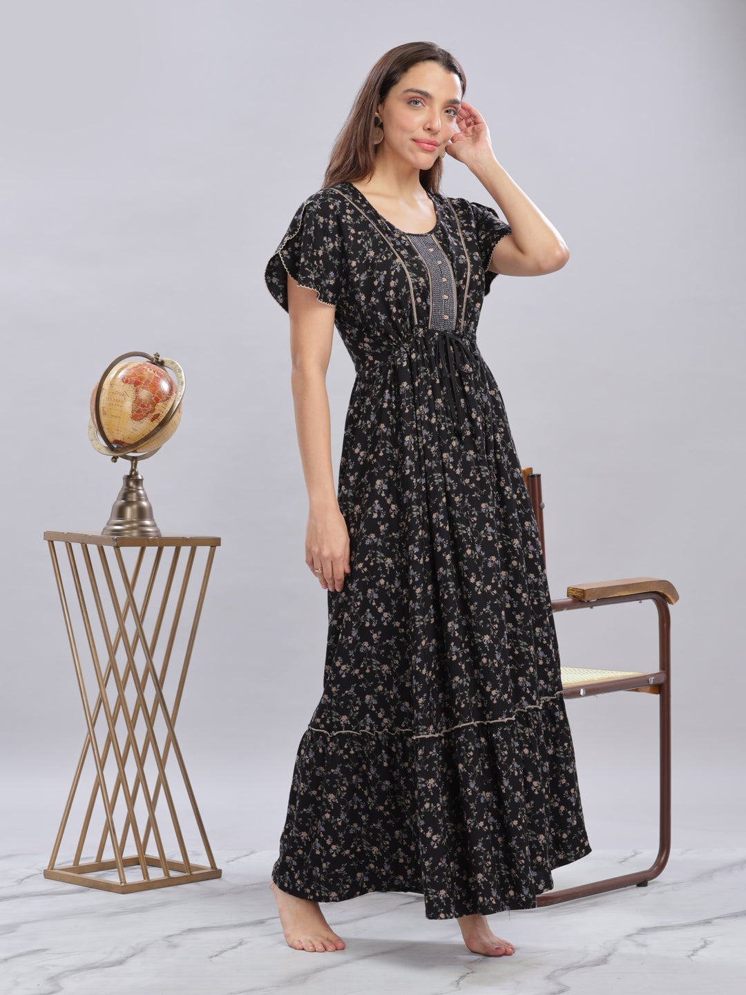 Trendy Black Alpine Floral Maxi Dress for Women Online