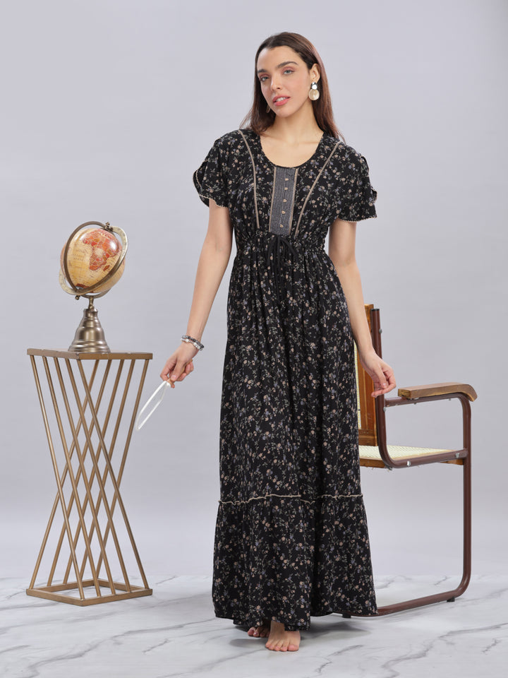 Trendy Black Alpine Floral Maxi Dress for Women Online