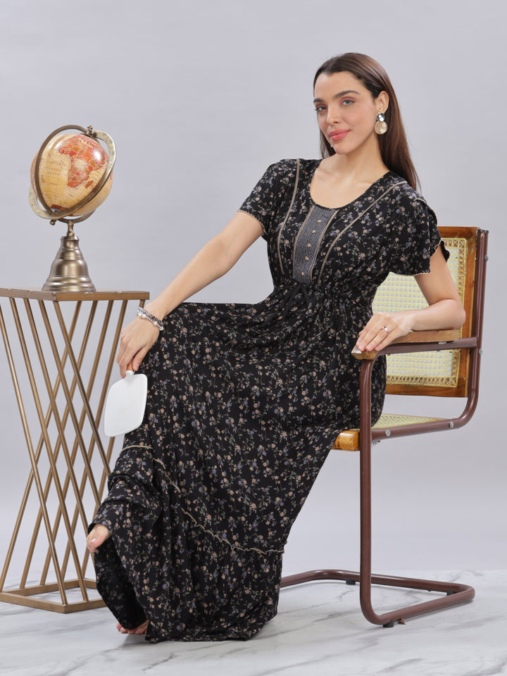 Trendy Black Alpine Floral Maxi Dress for Women Online