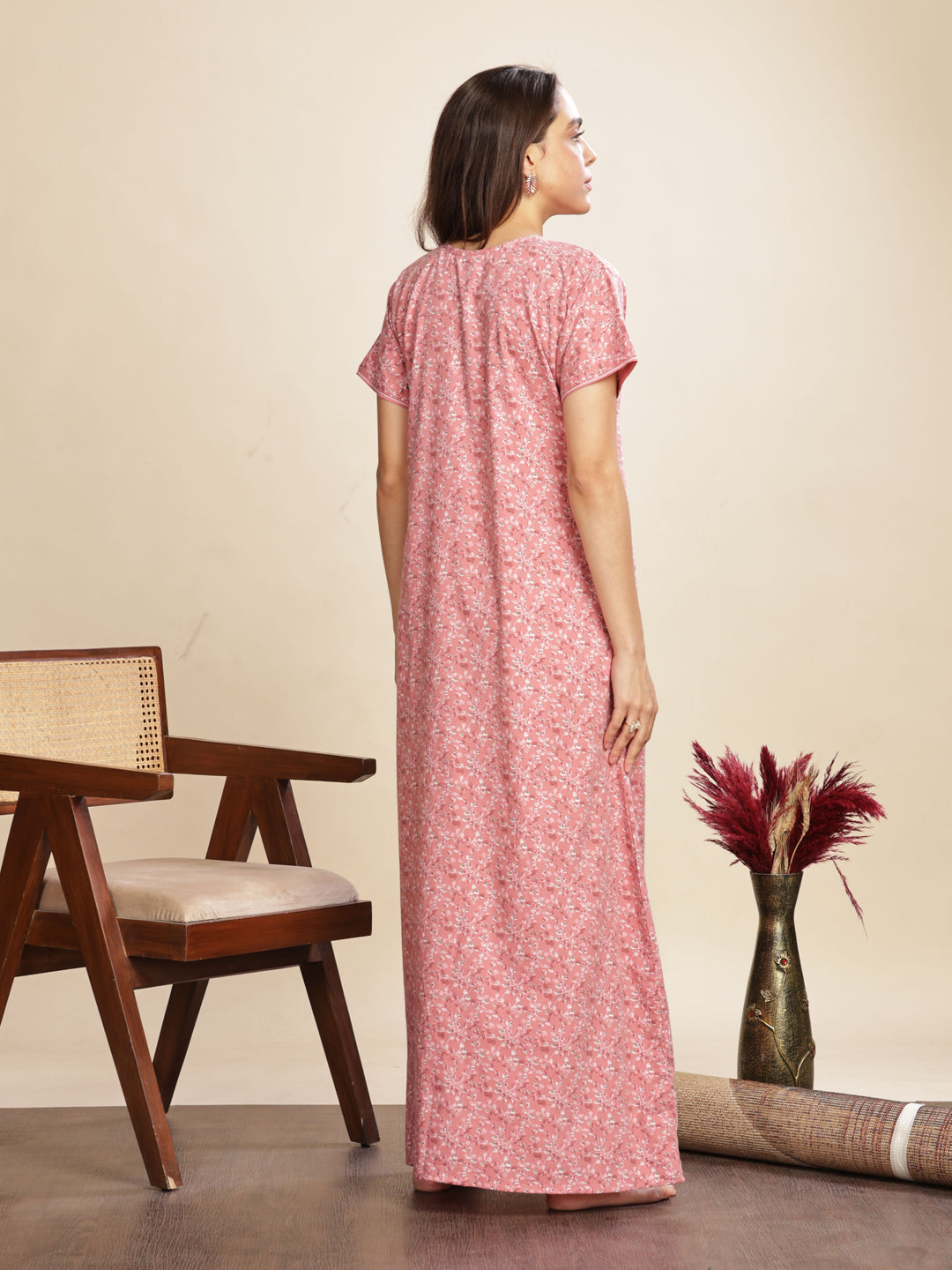 Fashionable Baby Pink Womens Floral Maxi Dresses Online