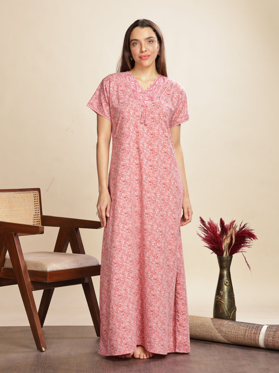 Fashionable Baby Pink Womens Floral Maxi Dresses Online