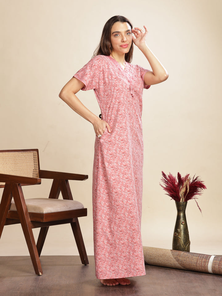 Fashionable Baby Pink Womens Floral Maxi Dresses Online