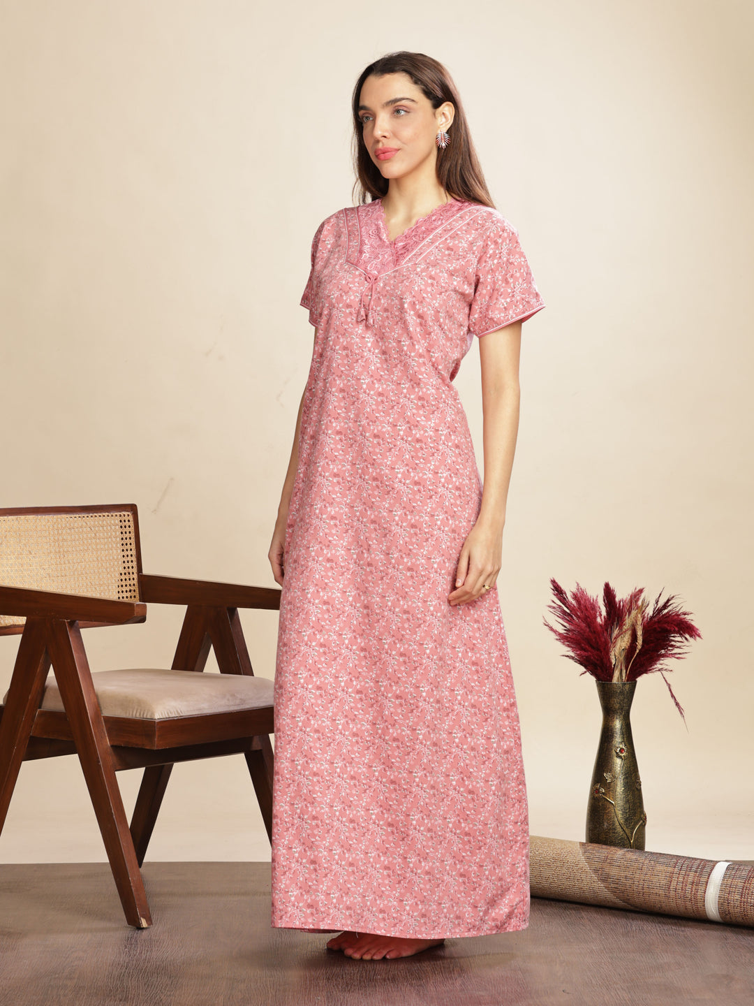 Fashionable Baby Pink Womens Floral Maxi Dresses Online