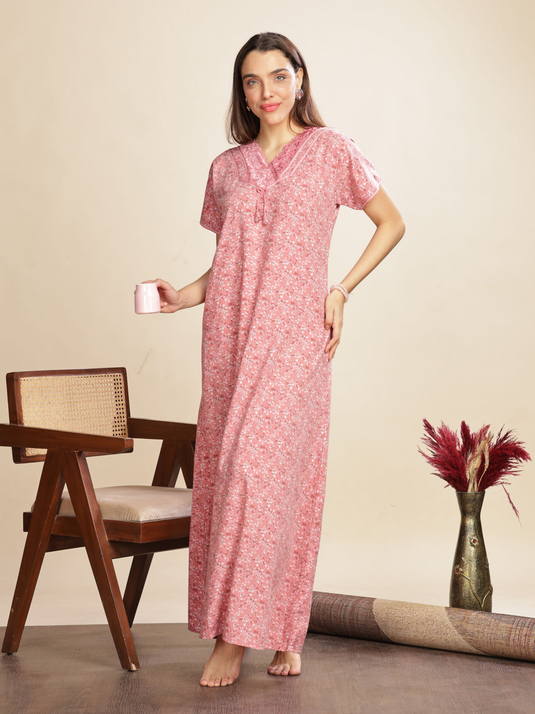 Fashionable Baby Pink Womens Floral Maxi Dresses Online