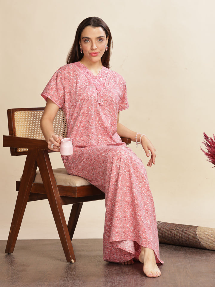 Fashionable Baby Pink Womens Floral Maxi Dresses Online