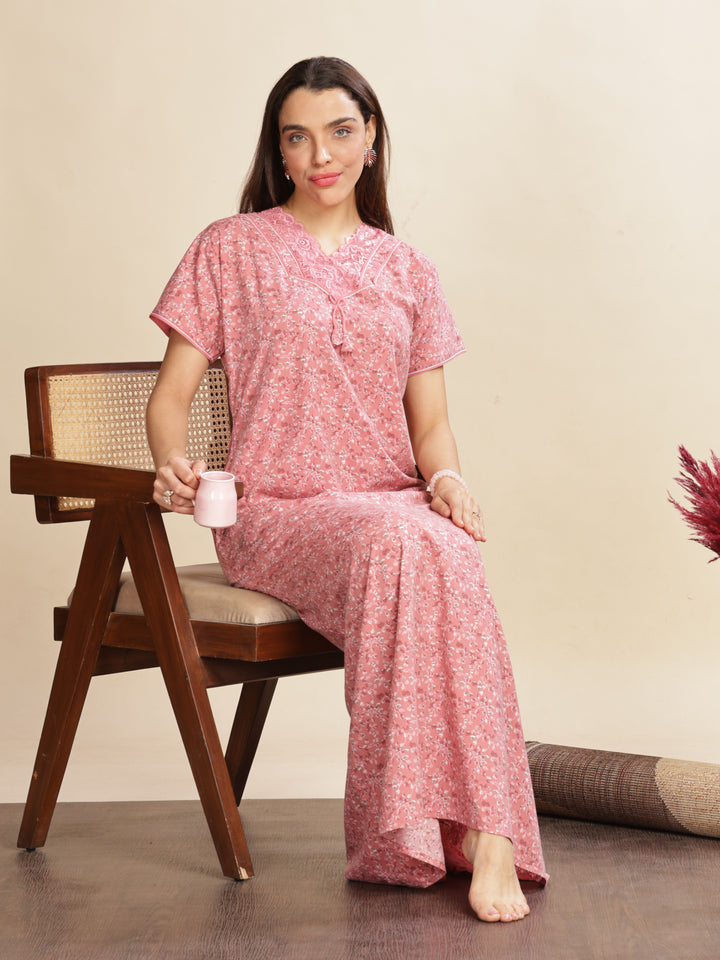 Fashionable Baby Pink Womens Floral Maxi Dresses Online