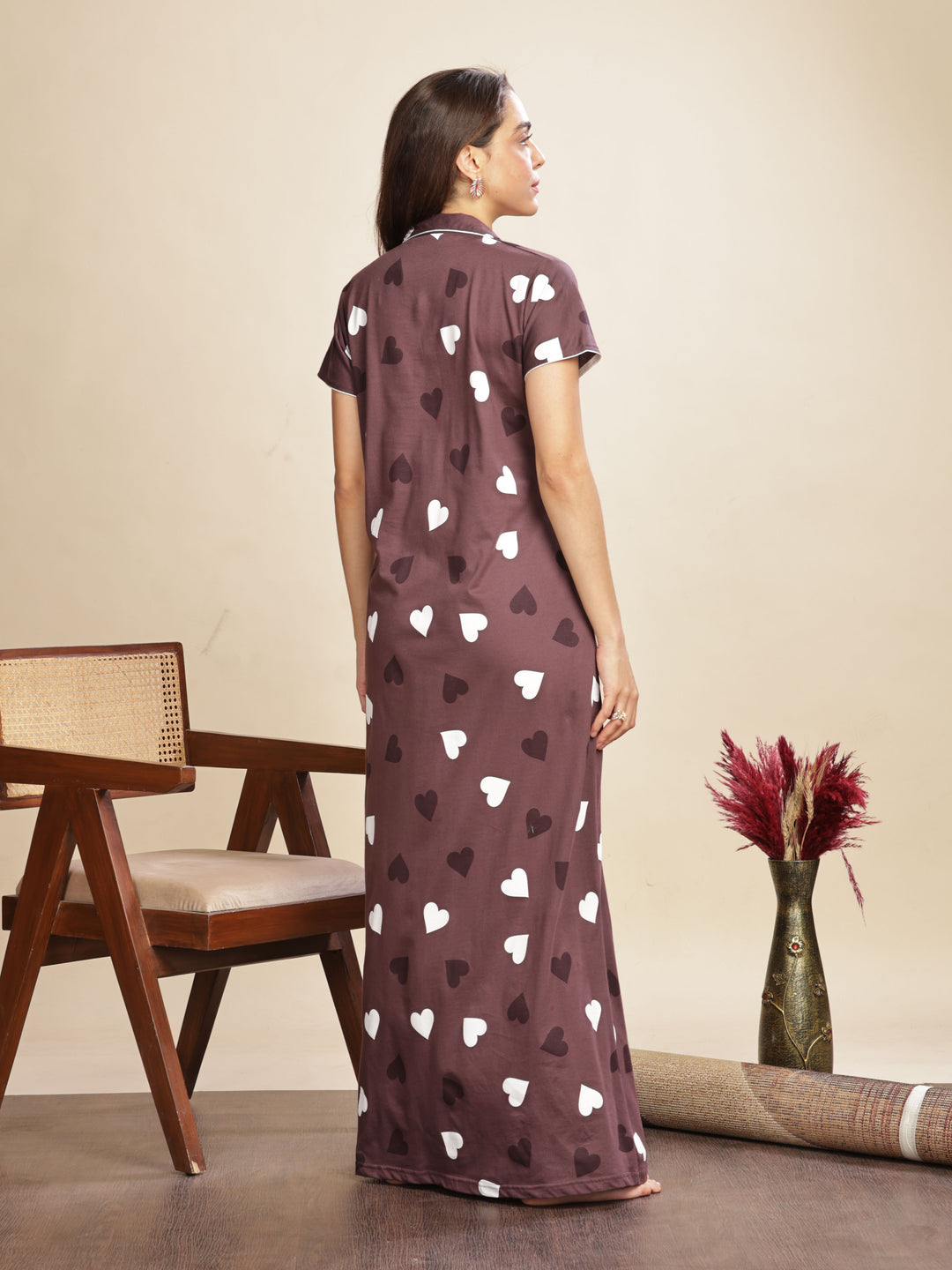 Violet Star Printed Maxi Nighty with Breathable Fabric and Elegant Fit