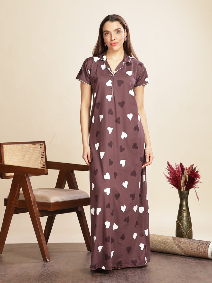 Violet Star Printed Maxi Nighty with Breathable Fabric and Elegant Fit