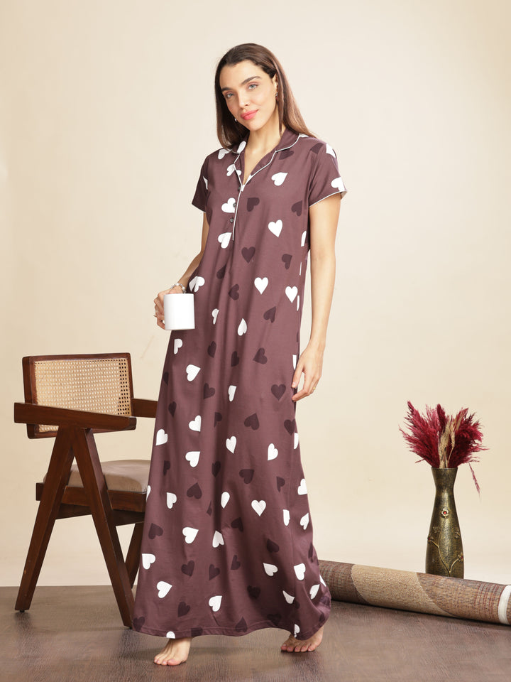 Violet Star Printed Maxi Nighty with Breathable Fabric and Elegant Fit