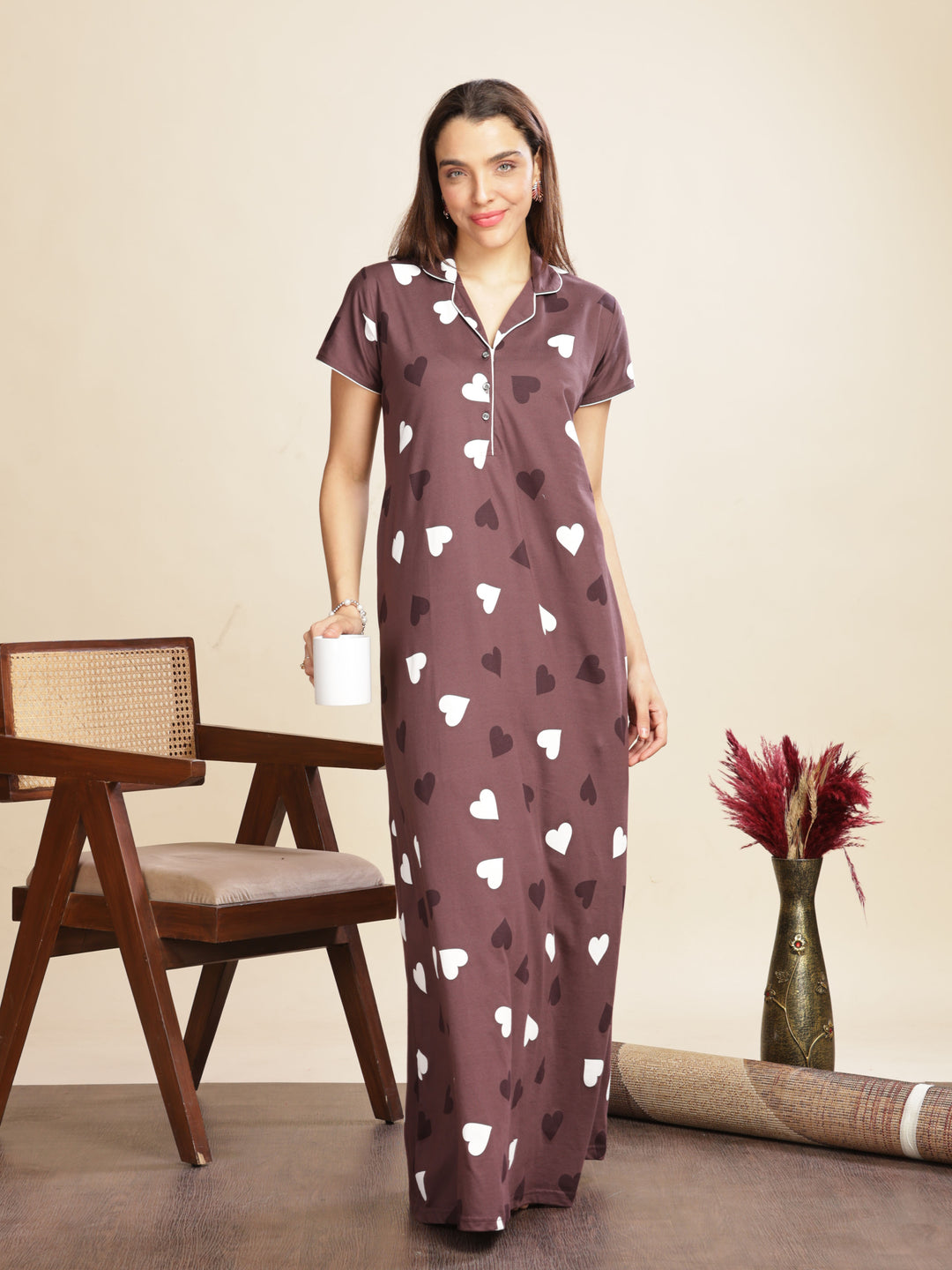 Violet Star Printed Maxi Nighty with Breathable Fabric and Elegant Fit