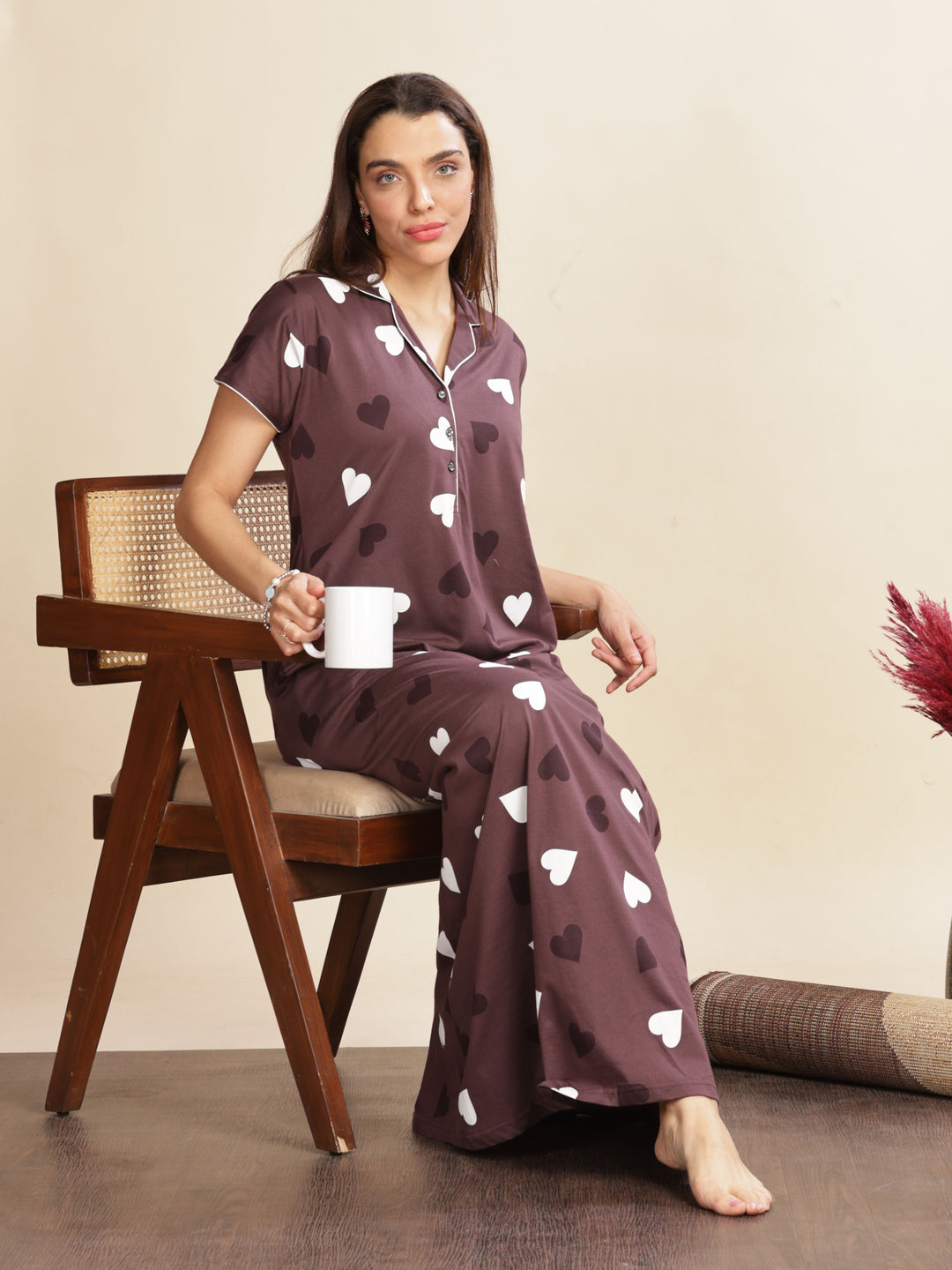 Violet Star Printed Maxi Nighty with Breathable Fabric and Elegant Fit