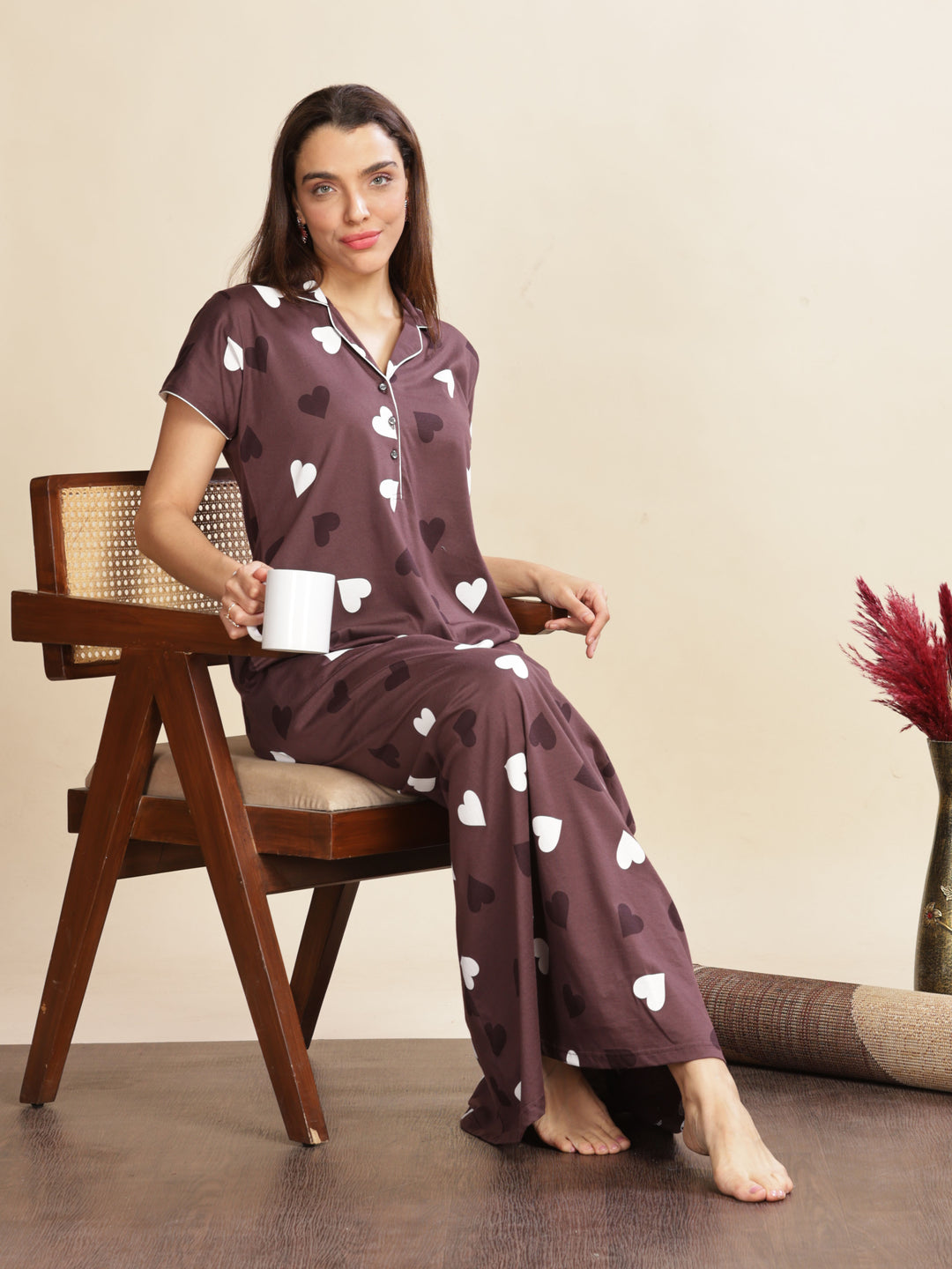 Violet Star Printed Maxi Nighty with Breathable Fabric and Elegant Fit