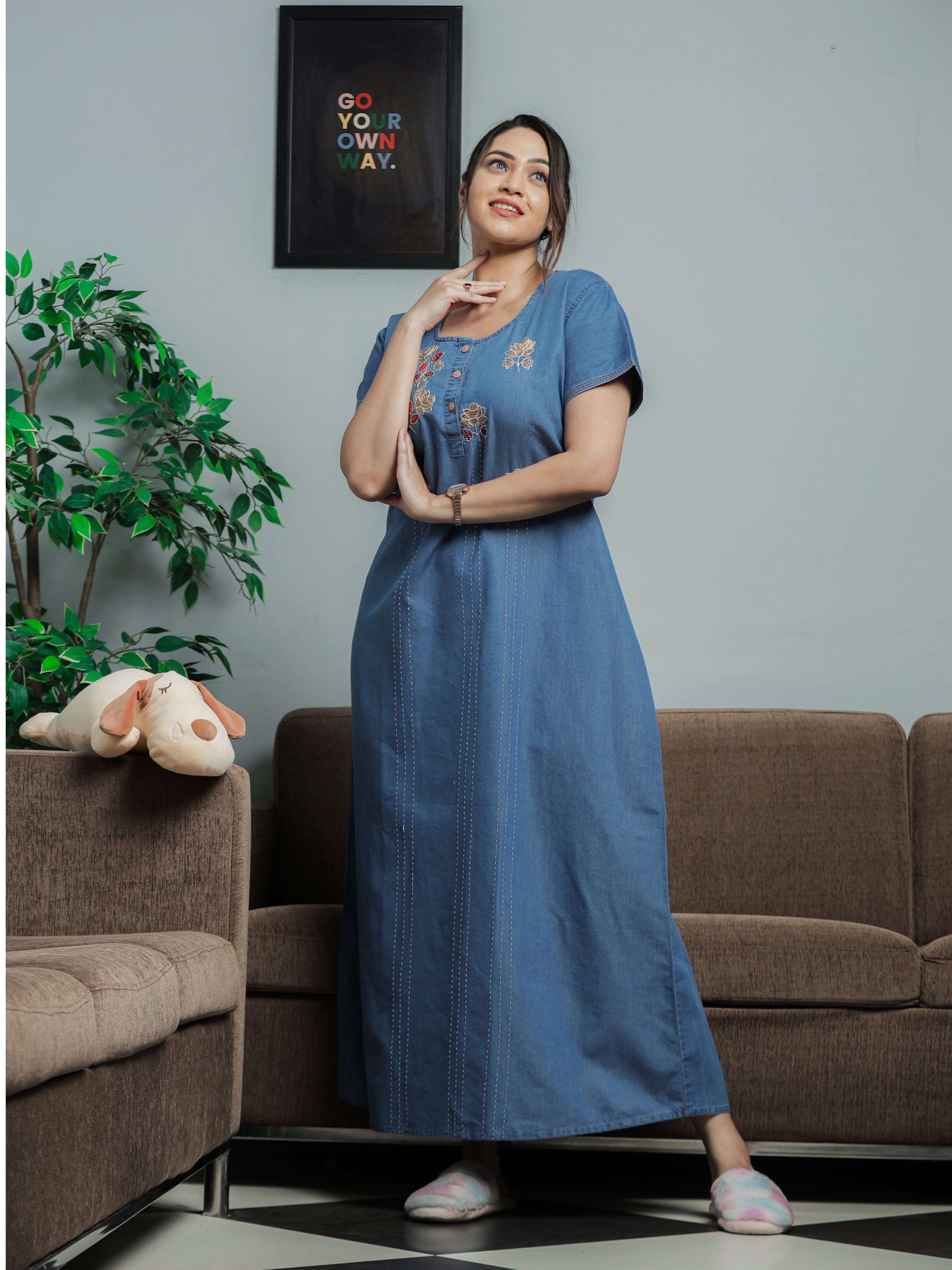 Buy V-NECK AIRY LIGHT BLUE MAXI DRESS for Women Online in India