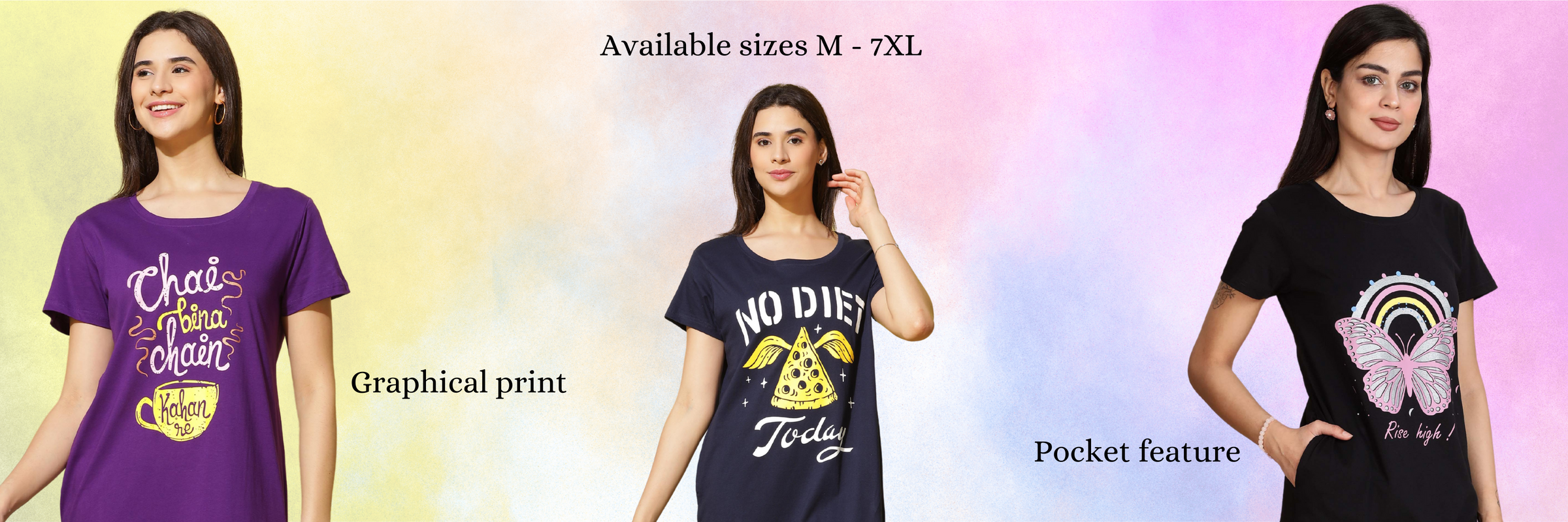 Printed cotton nighties for women with a pocket feature. Designed for a relaxed fit, available in plus sizes up to 7XL. Perfect for everyday wear.