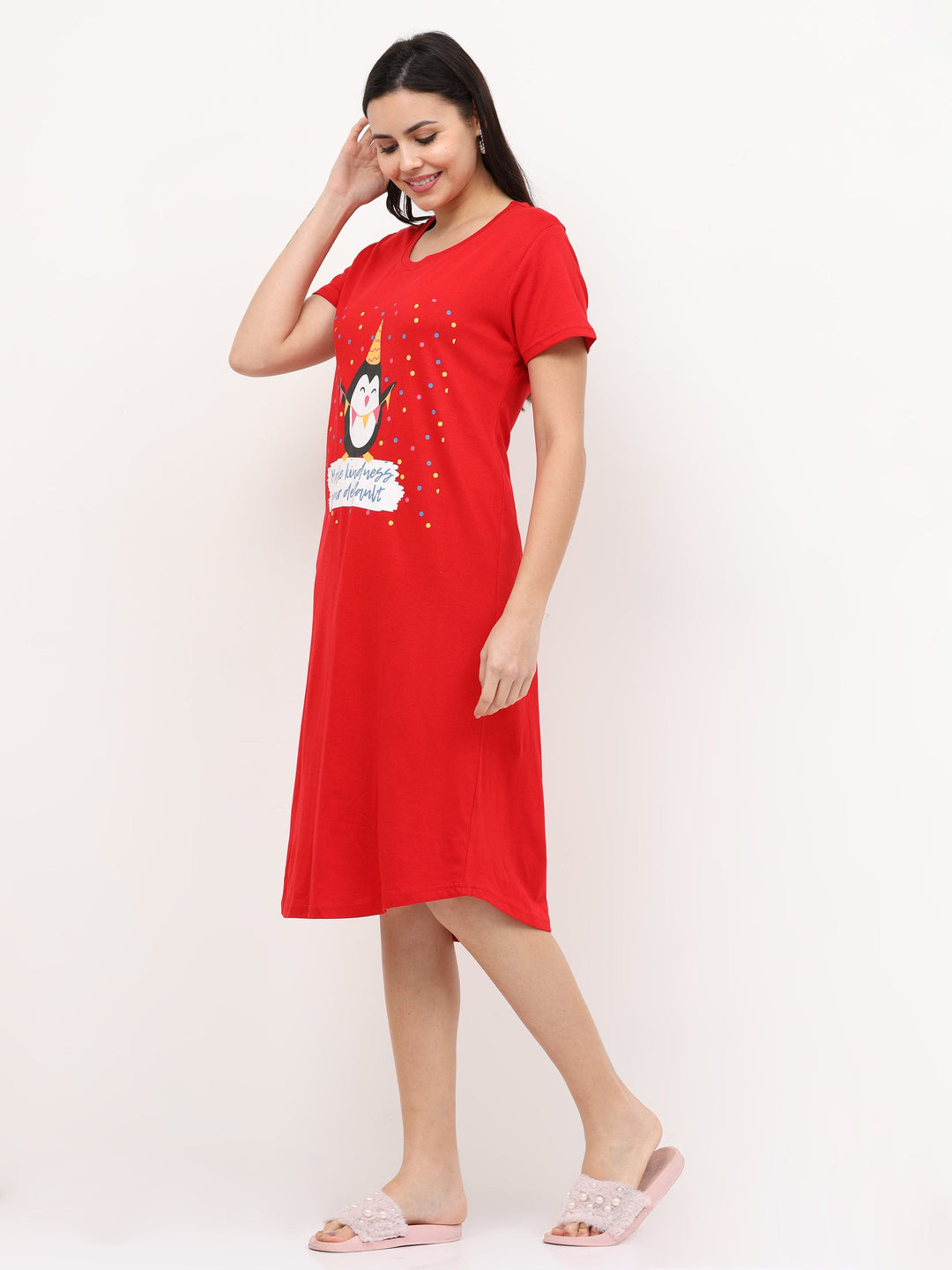  Short Nighty  Hosiery Red Penguin Cotton Short Nighty | Short Nighty- 9shines label 