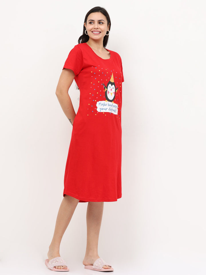  Short Nighty  Hosiery Red Penguin Cotton Short Nighty | Short Nighty- 9shines label 