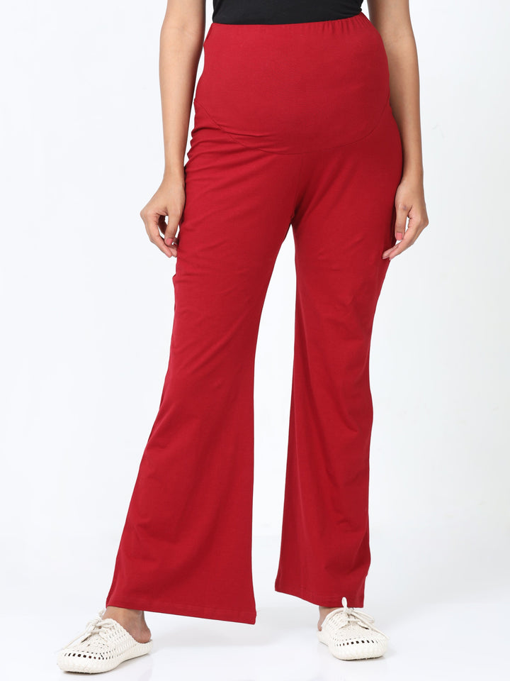  Maternity Plazzo  Red Cotton Maternity Plazo | Palazzo Pants For Pregnant Women- 9shines label 