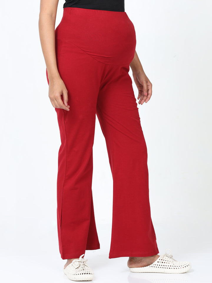  Maternity Plazzo  Red Cotton Maternity Plazo | Palazzo Pants For Pregnant Women- 9shines label 