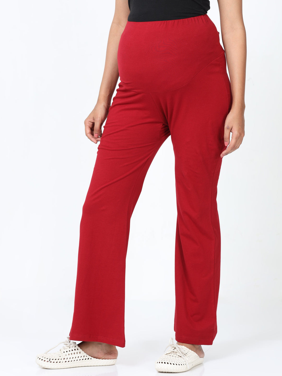  Maternity Plazzo  Red Cotton Maternity Plazo | Palazzo Pants For Pregnant Women- 9shines label 