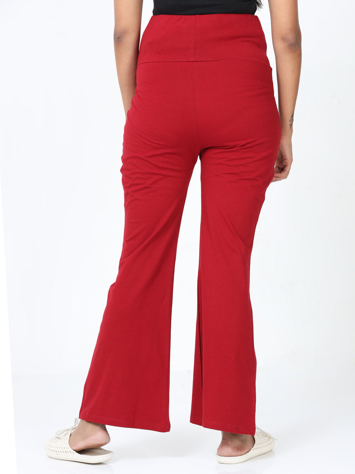  Maternity Plazzo  Red Cotton Maternity Plazo | Palazzo Pants For Pregnant Women- 9shines label 