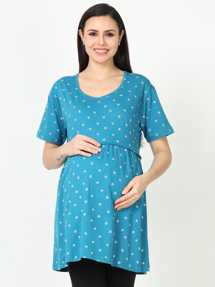  Maternity Top  Sea Blue Hosiery Cotton Maternity Feeding Top- 9shines label 