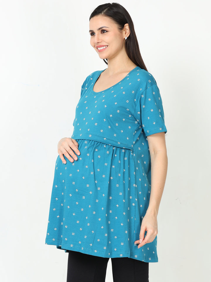  Maternity Top  Sea Blue Hosiery Cotton Maternity Feeding Top- 9shines label 