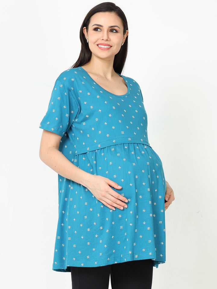  Maternity Top  Sea Blue Hosiery Cotton Maternity Feeding Top- 9shines label 