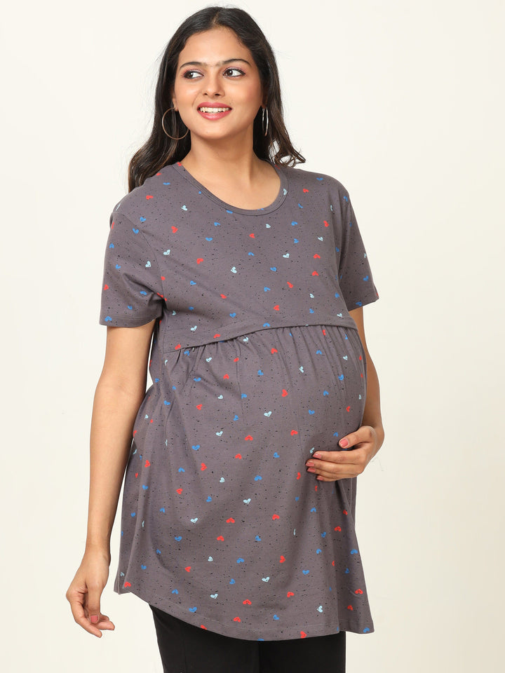  Maternity Top  Buy Grey Hosiery Cotton Maternity Feeding Tops Online- 9shines label 