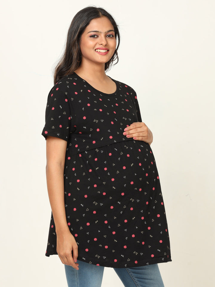  Maternity Top  Hosiery Cotton Maternity Feeding Top | Black Short Nighty- 9shines label 