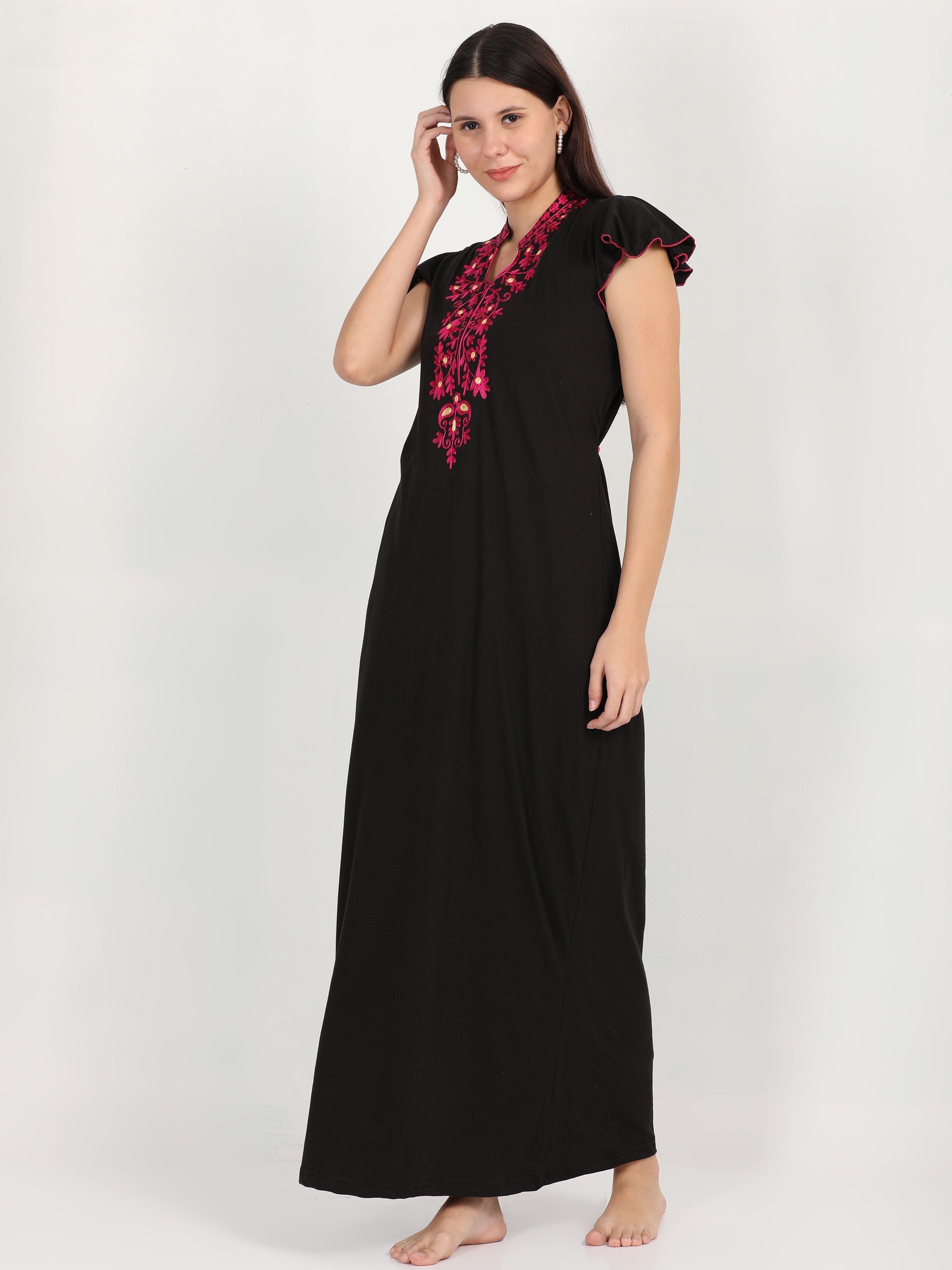 206D Hot Sleep Wear 2pc Nighty & Over Coat Black Bed Night Gown & Robe New  Set In India - Shopclues Online