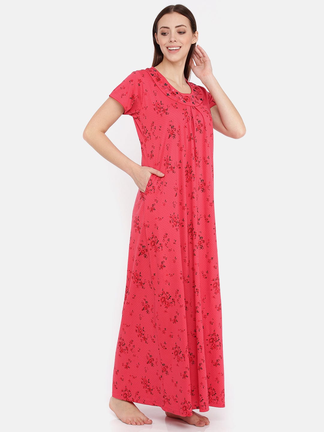  Cotton Blend Nighty  Buy Pink Hosiery Multipurpose Cotton Long Maxi Nighty |Night Gown| 9shines label- 9shines label 