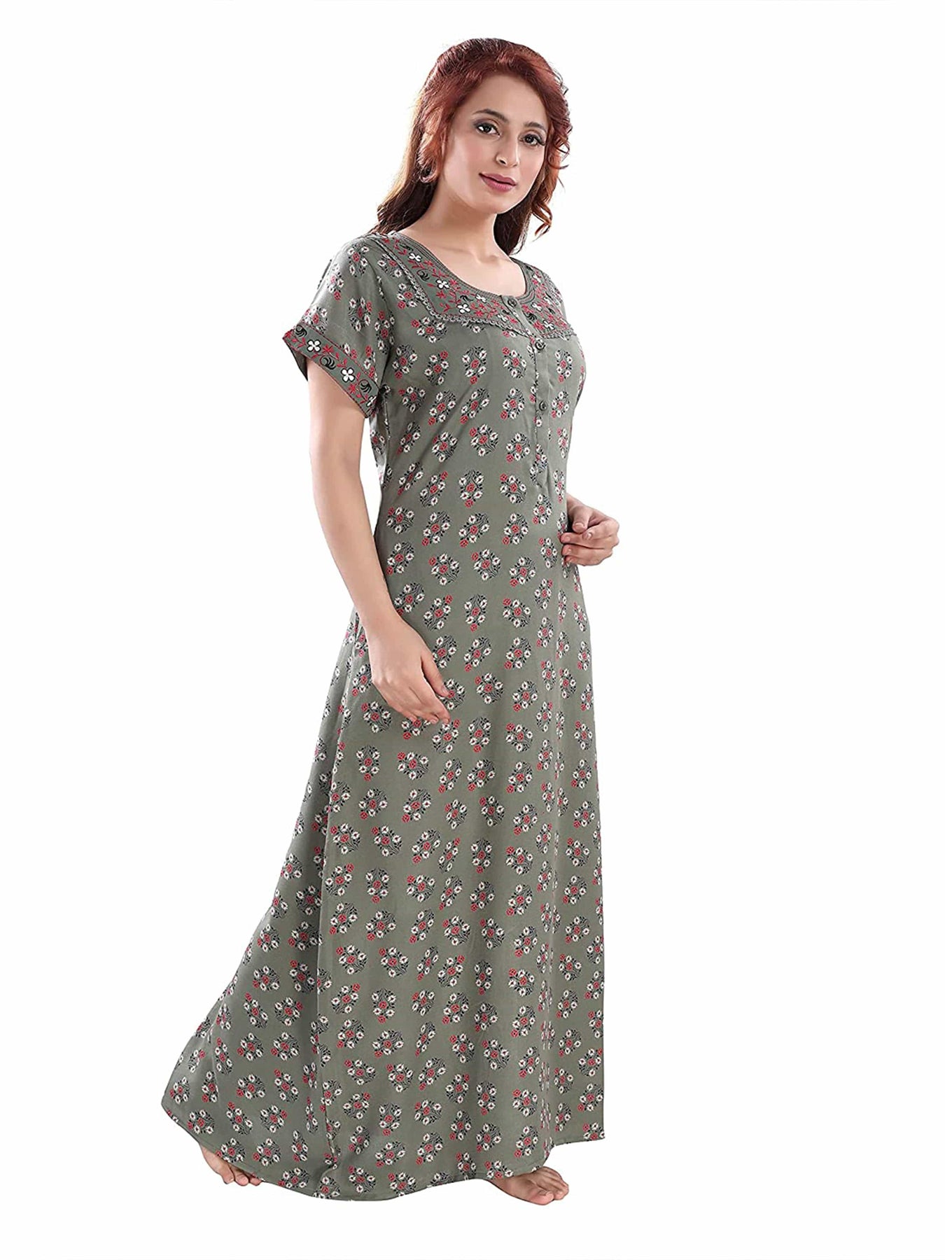 Buy Sage Green Alpine Cotton Designer Nighty – 9shines label